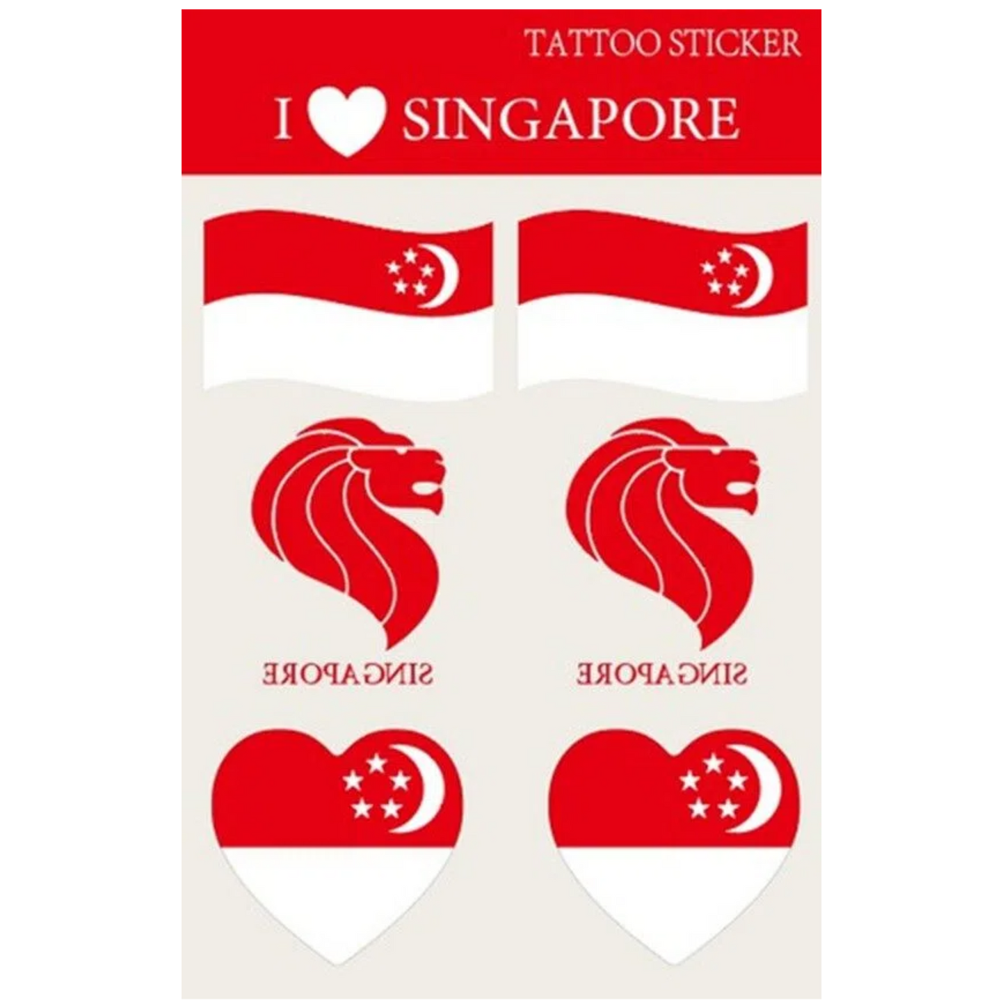 Singapore Flag Lion Head Tattoo Sticker 6/sheet 3.3x5cm; 3.3x5cm; 5x5cm x 20 sheets