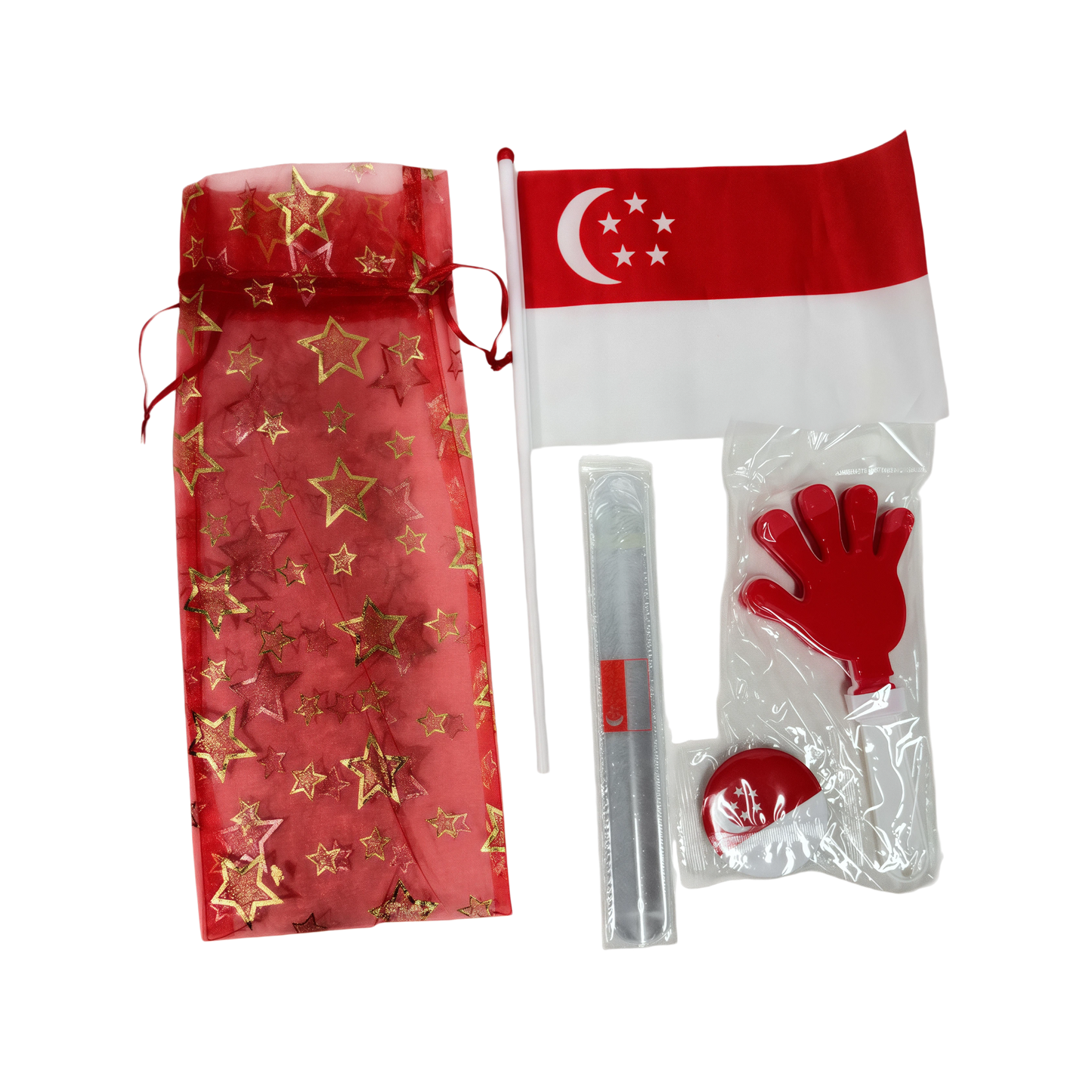 Cheer 4-item Pouch N Flag Badge Wristband Clapper 14x35cm x 20 sets