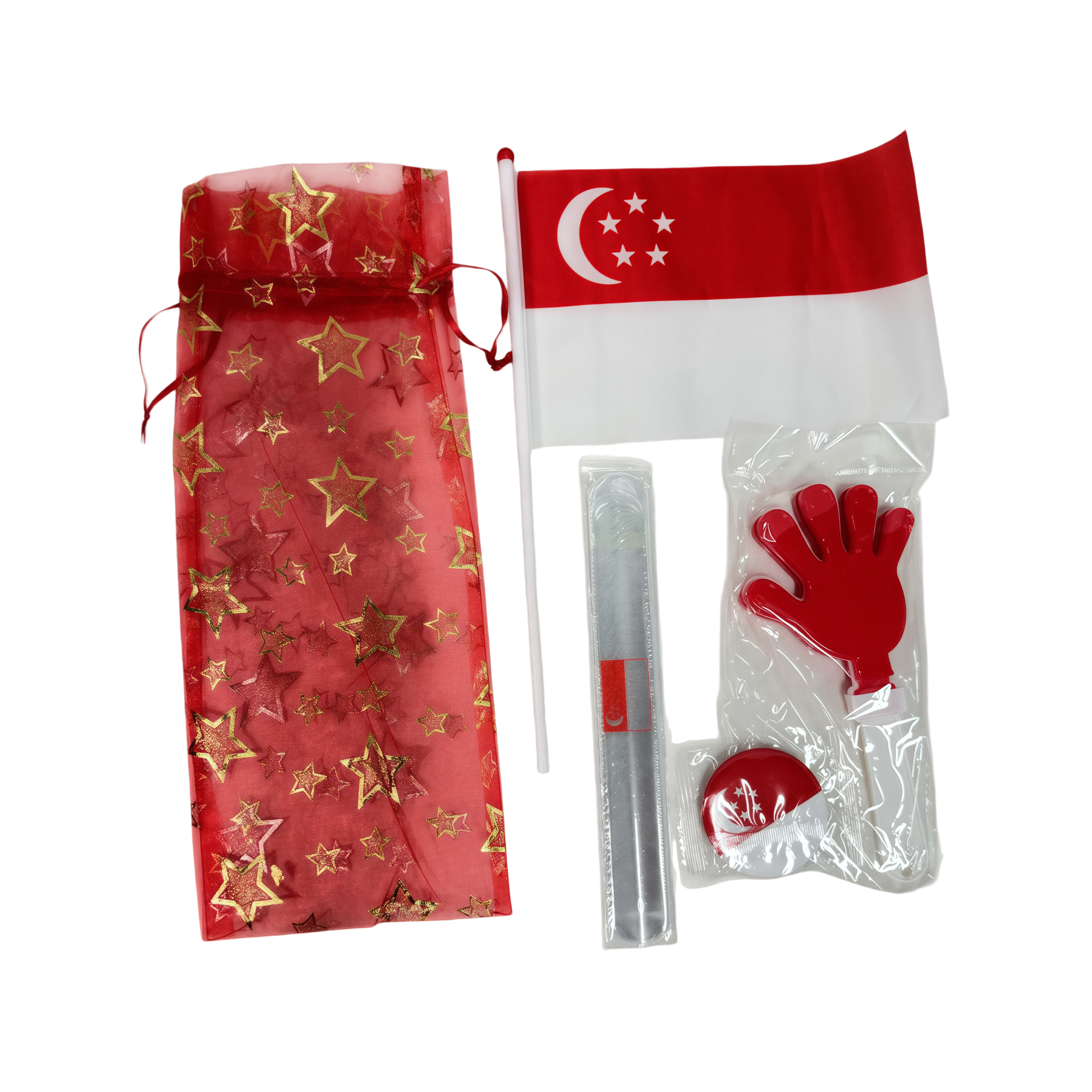Cheer 4-item Pouch N Flag Badge Wristband Clapper 14x35cm x 20 sets