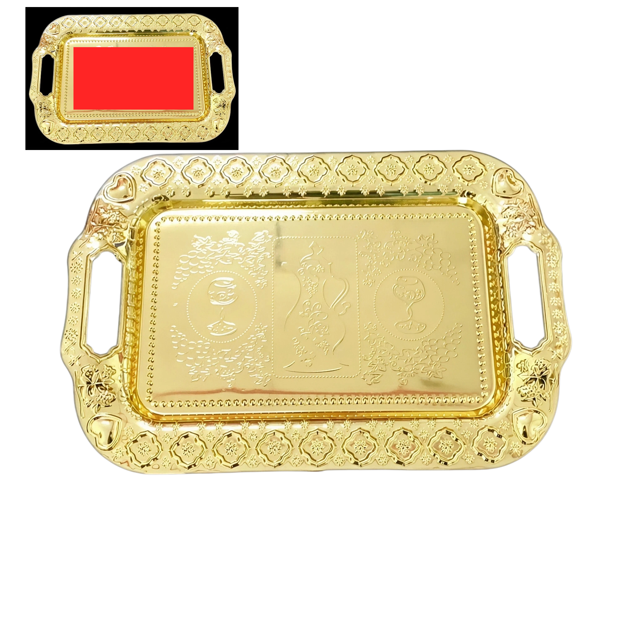 Golden Tray 42x30cm, 31x21cm (inner) with Red Cloth