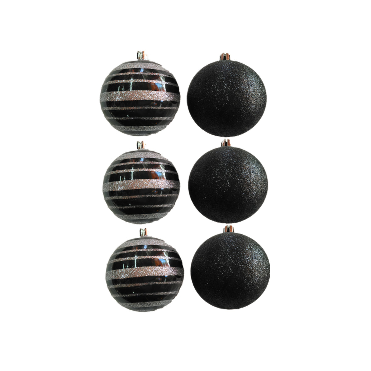 8cm Bauble Glitter Black (6pcs)
