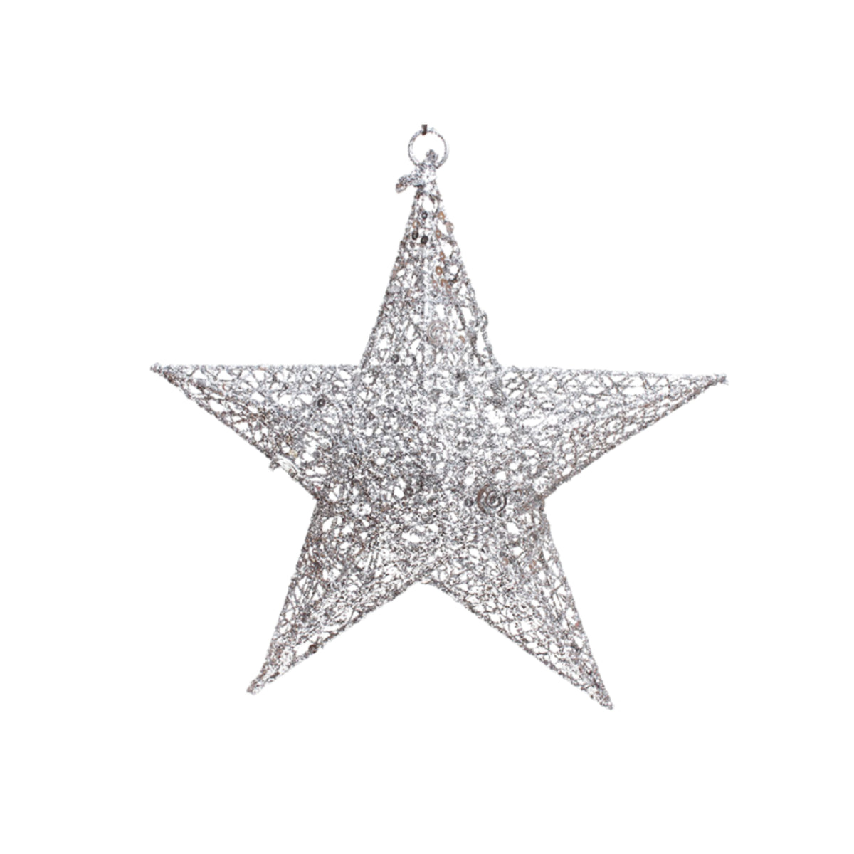 3D Wire Silver Glitter Star Hanging