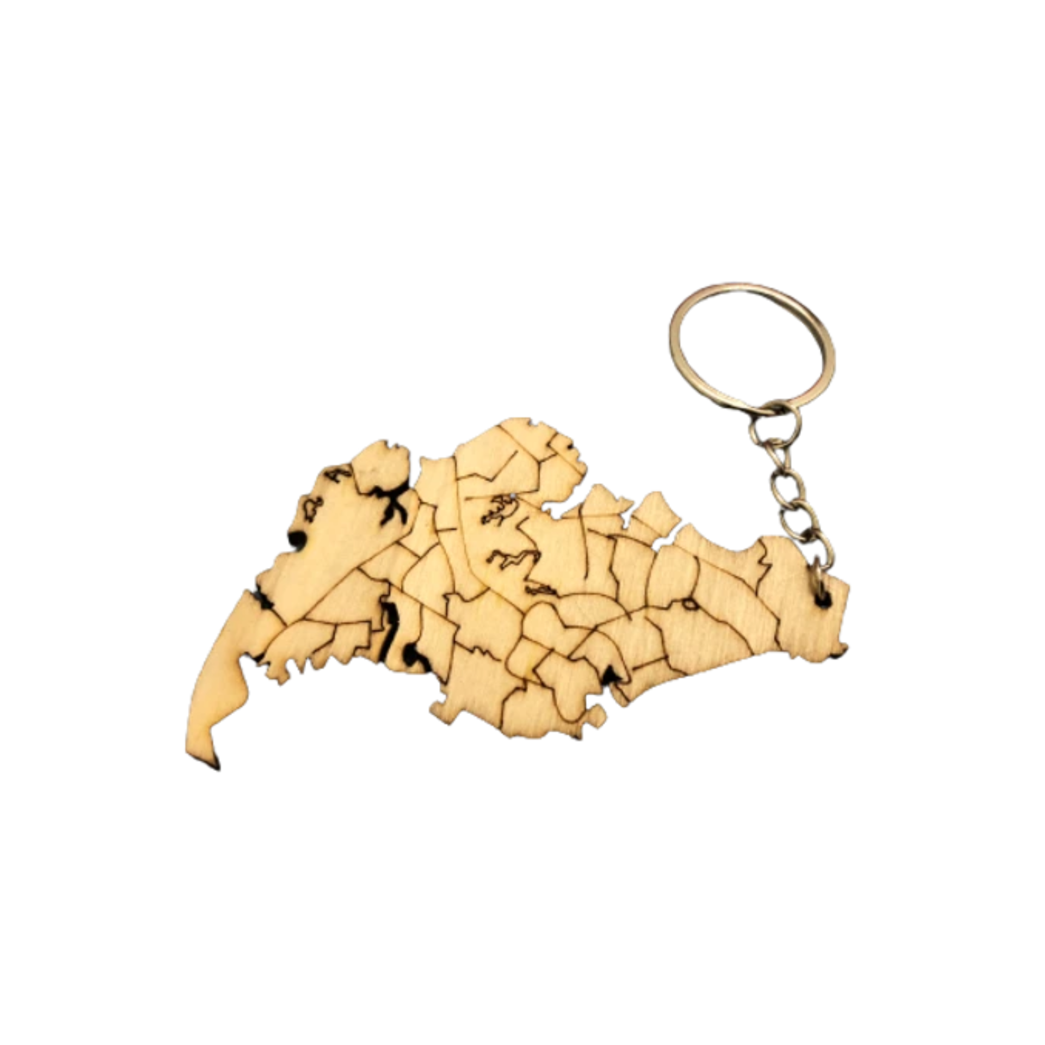 Singapore Map Wooden Keychain 9x5cm x 12 pieces