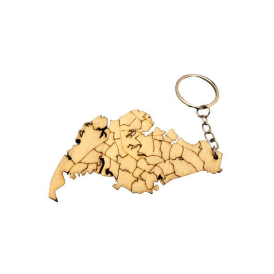 Singapore Map Wooden Keychain 9x5cm x 12 pieces